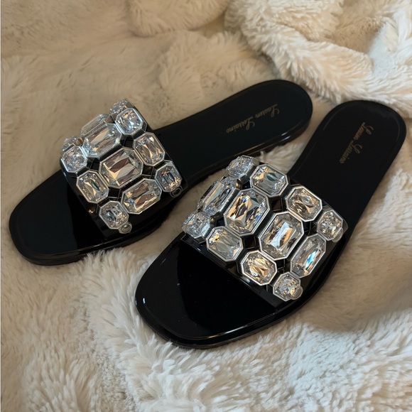 Lauren Lorraine Black Embellished Women's Slides/Sandals - Picture 3 of 7